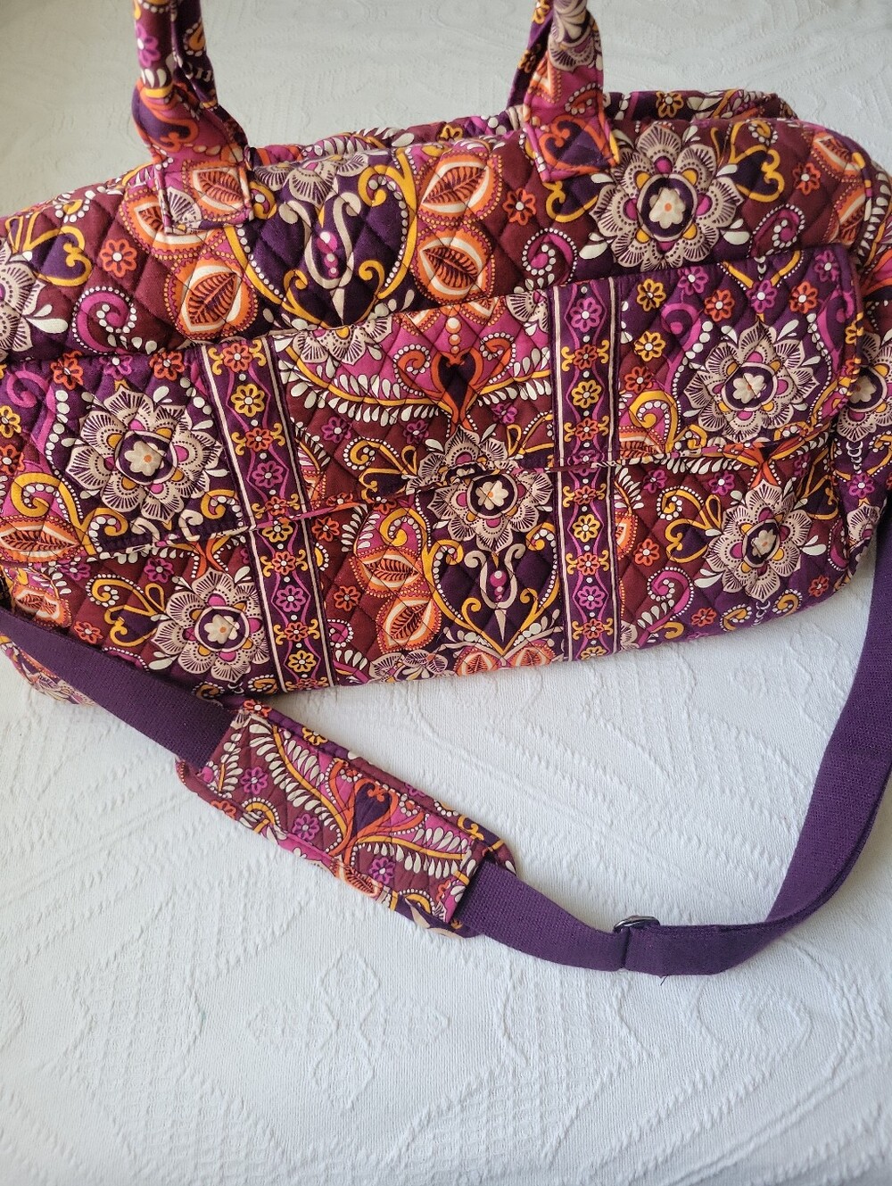 Vera Bradley Grand Traveler Bag Safari Sunset Purple Pink Quilted Duffel Large